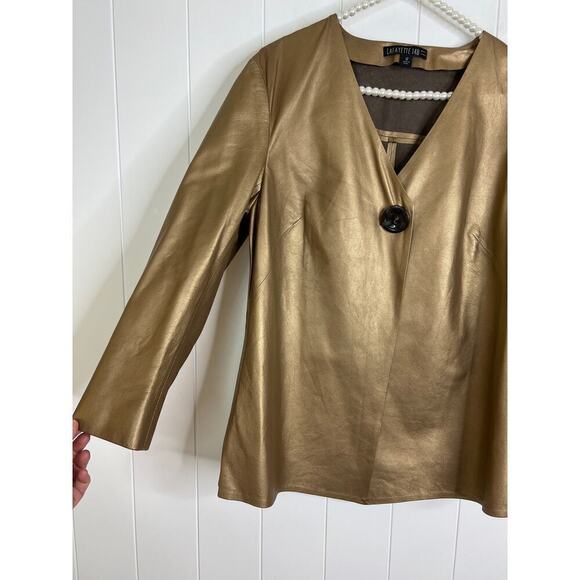 Lafayette 148 New York Lightweight 100% Leather Gold/Bronze Jacket Size 12 - Picture 6 of 8